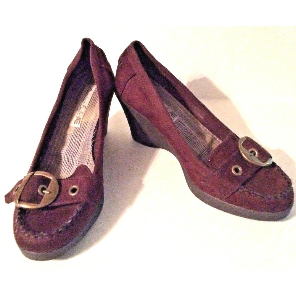 American Eagle Brown Suede Wedge Heel Women's Shoes Size 8 M